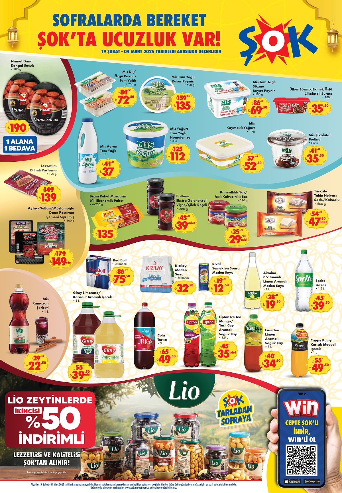 Şok Katalog içerisinde yer alan un, makarna, bakliyat ve hurma çeşitleri için yapılan kampanyalar.