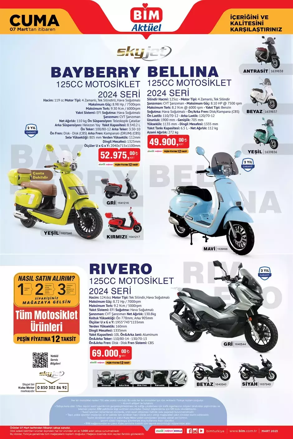 BİM 7 Mart Cuma Aktüel: Skyjet Rivero, Bayberry ve Bellina 125cc motosiklet modellerinde kaçırılmayacak fiyatlar ve 12 taksit imkanı!