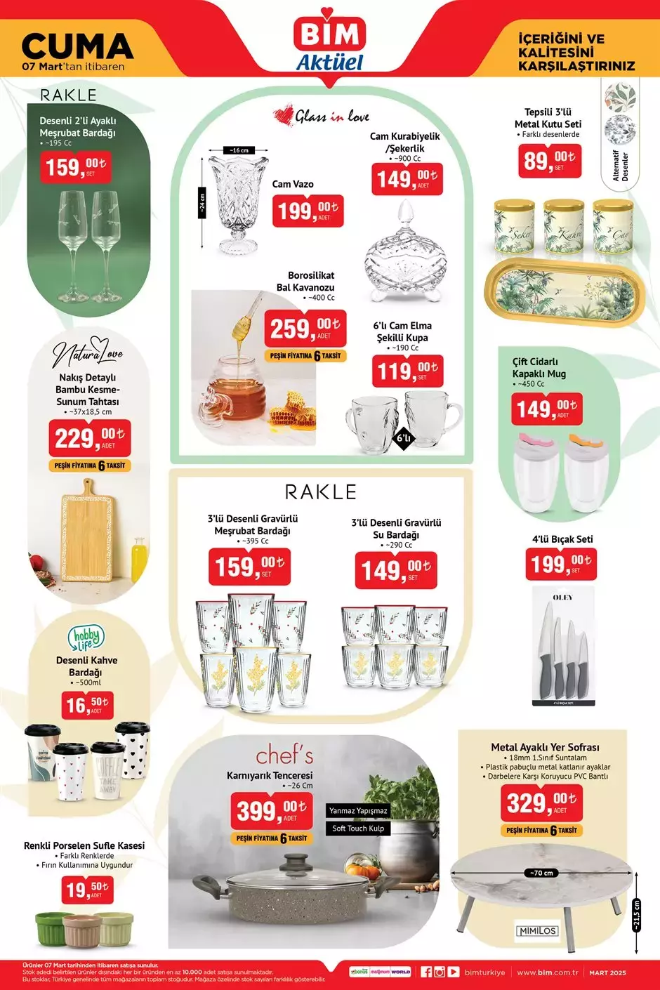 BİM 7 Mart Cuma Aktüel Kataloğu: Desenli bardaklar, cam vazo, kurabiyelik, kesme tahtası, karnıyarık tenceresi, sufle kabı, yer sofrası ve daha fazlası!