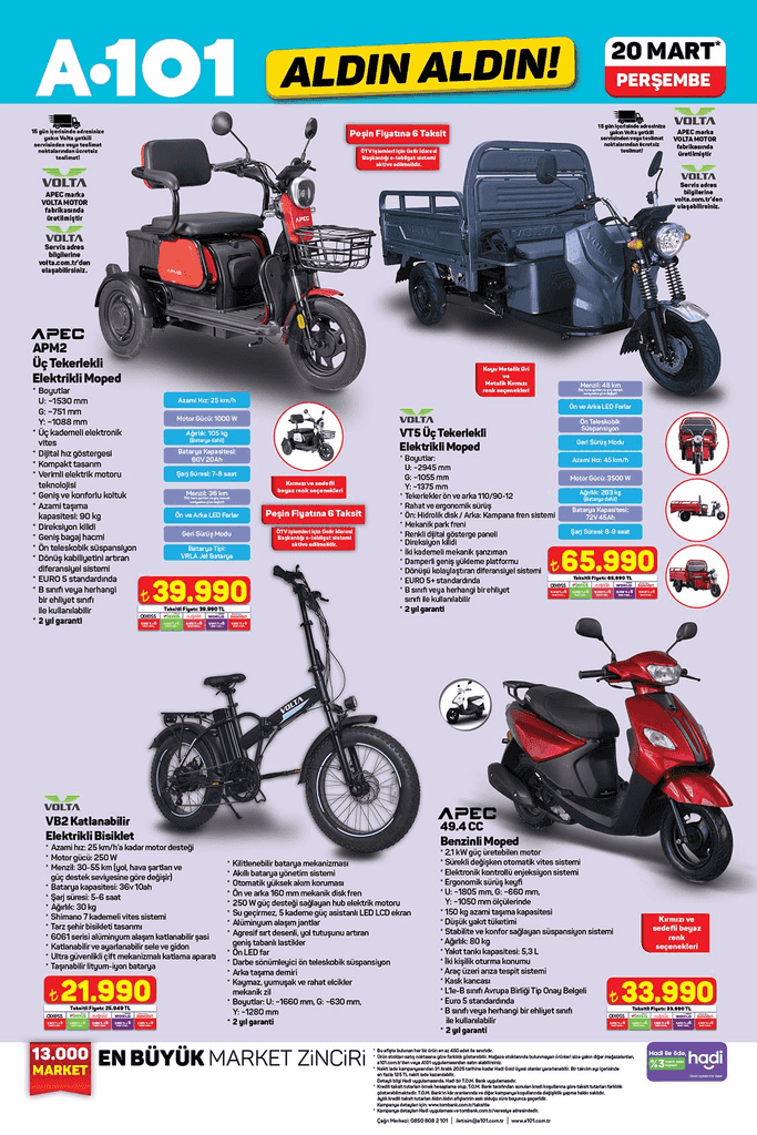A101 20 Mart aktüel kataloğu elektrikli araçlar