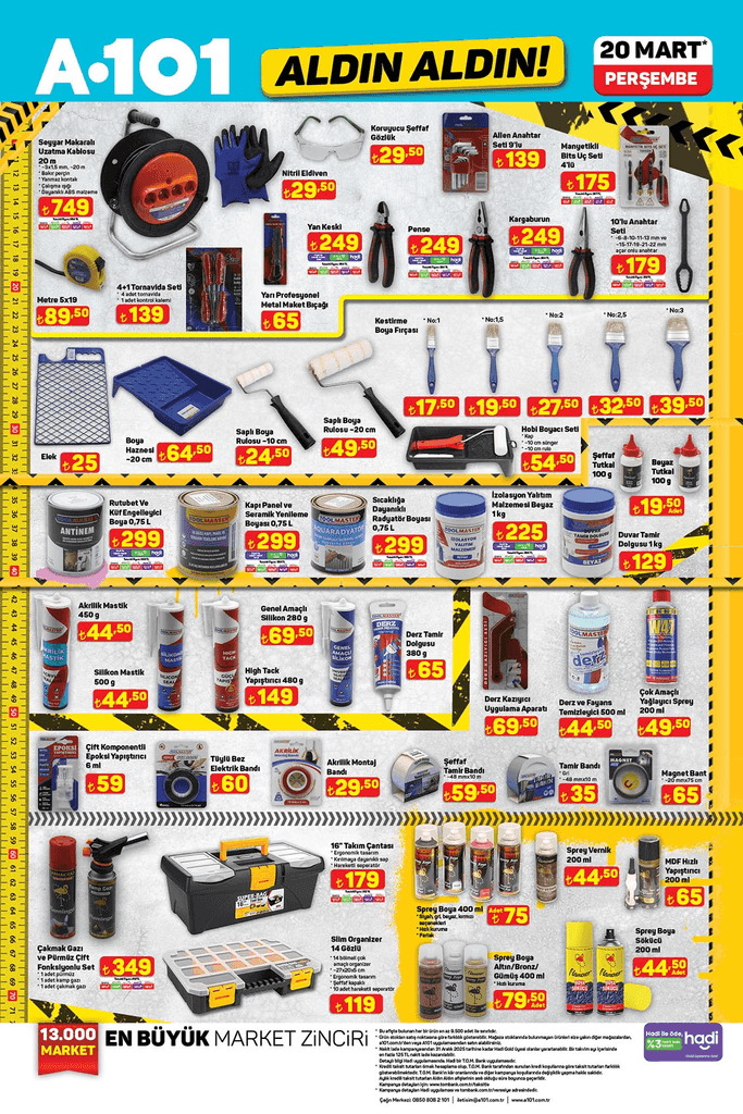 A101 20 Mart aktüel katalog hırdavat boya