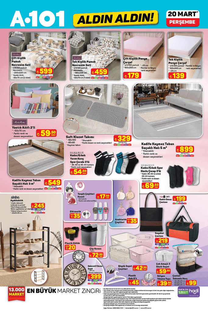 A101 20 Mart aktüel kataloğu ev tekstili