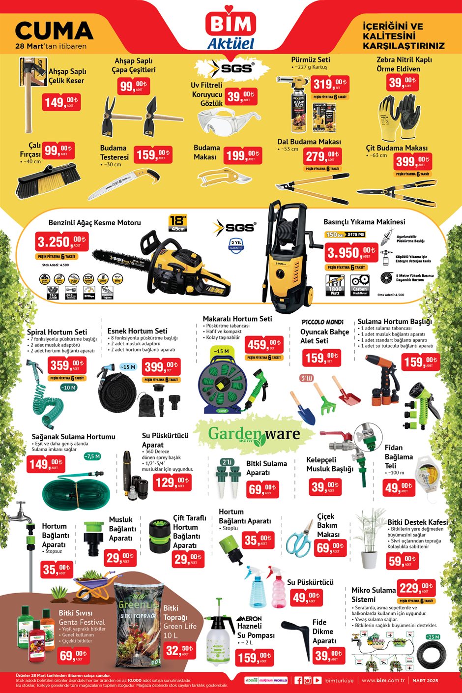 BİM 28 Mart Aktüel Katalog Bahçe Aletleri