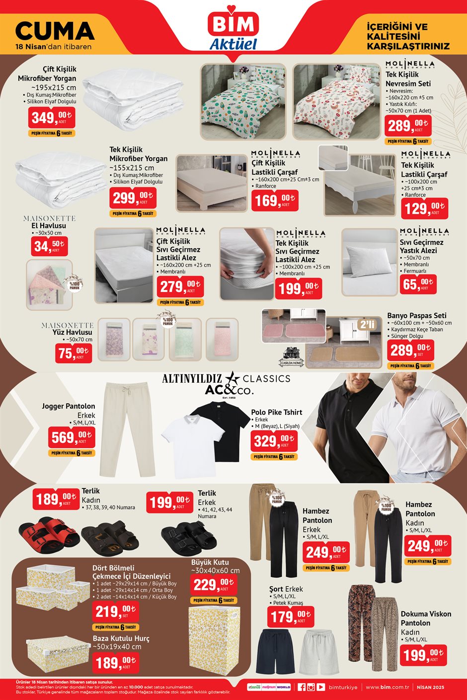 BIM aktüel katalog tekstil indirimleri 18 Nisan.