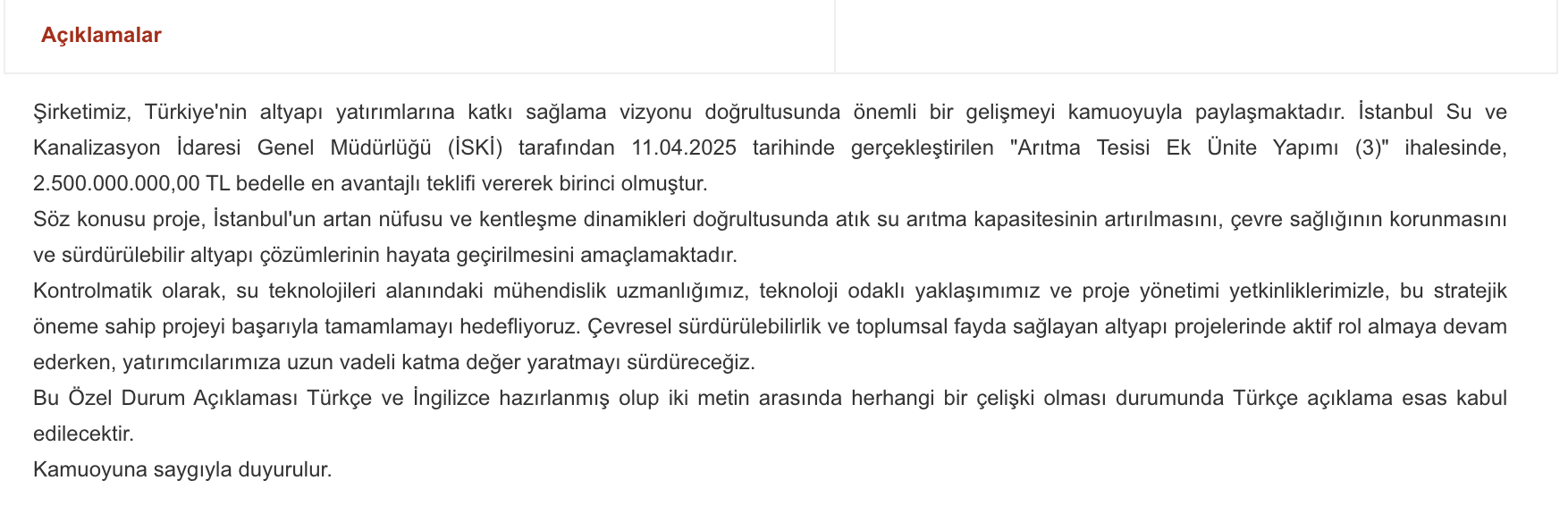 kontr kap açıklaması iski ihale