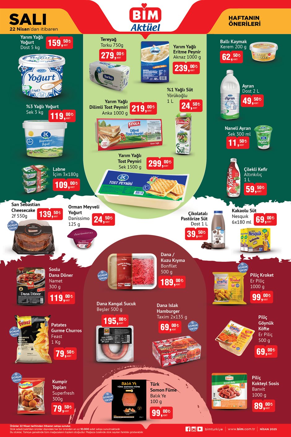 BİM 22 Nisan 2025 aktüel katalogda yoğurt, döner, cheesecake ve sucukta indirimler!