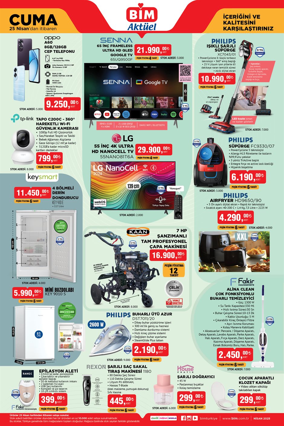 BİM 25 Nisan 2025 aktüel katalogda cep telefonu, TV, air fryer ve buzdolabında indirimler!
