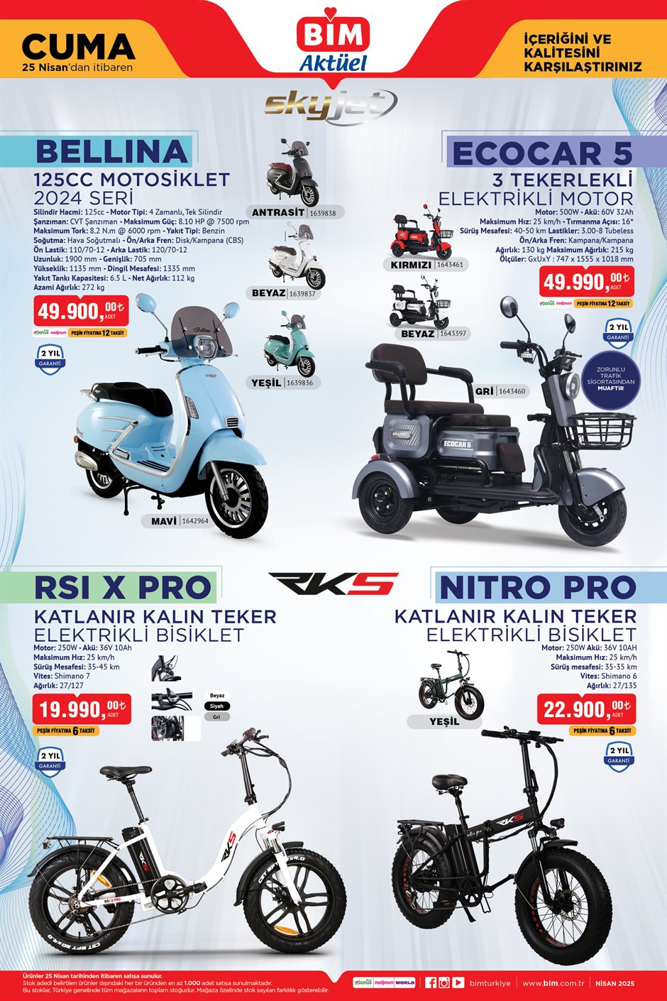 BİM 25 Nisan 2025 aktüel katalogda motosiklet, elektrikli bisiklet ve şanzımanda indirimler!