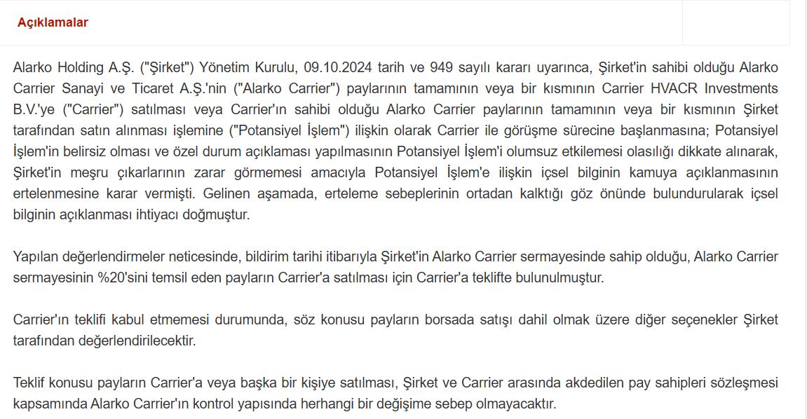 alarko kap açıklaması