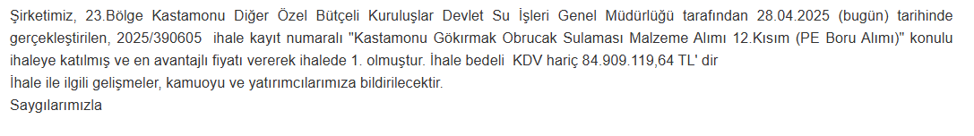 kuzey boru hisse kboru ihale