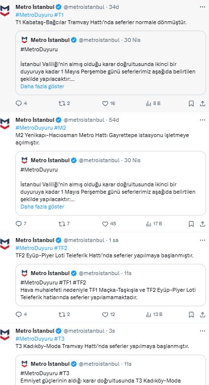 1 mayıs seferler yeniden başladı. ibb açıklama