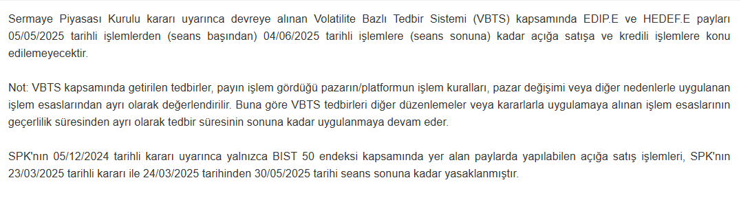 borsa istanbul hisse tedbir