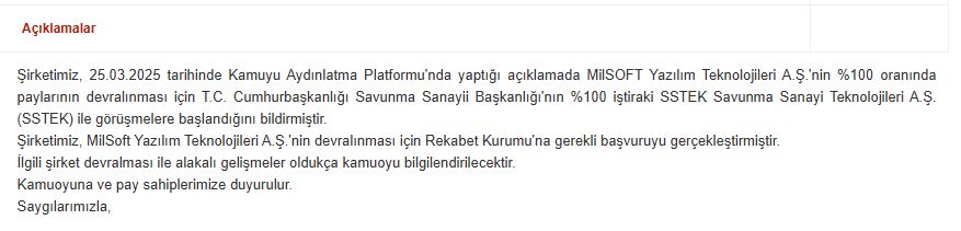 forte milsoft devralma kap açıklaması