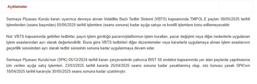tmpol tedbir kap açıklaması