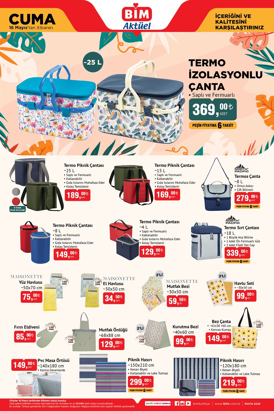 16 mayıs 2025 bim aktüel katalog piknik çanta ev tekstili