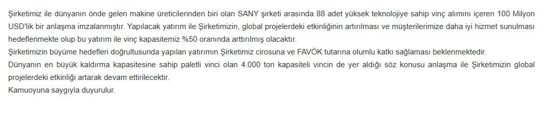 hareket proje kap açıklaması vinç alımı hrket hisse