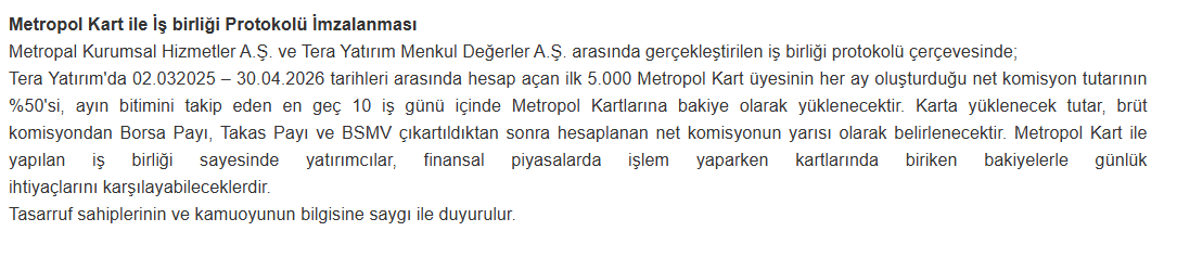 tera yatırım kap açıklaması tera hisse