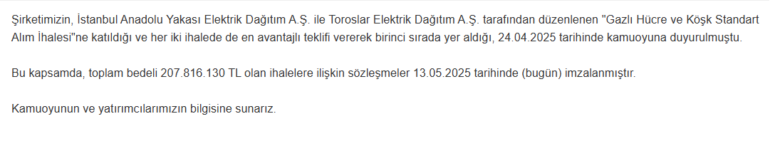 ekos elektrik kap açıklaması ekos hisse