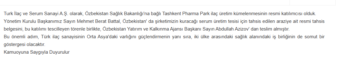 türk ilaç kap açıklaması trlic hisse