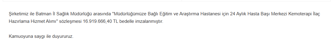 oncosem kap açıklaması 