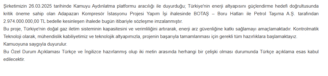 kontrolmatik kap açıklaması kontr hisse