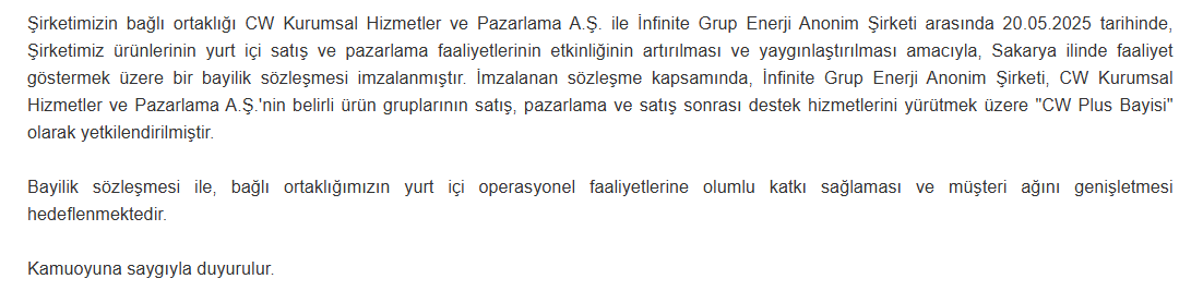cw enerji kap açıklaması
