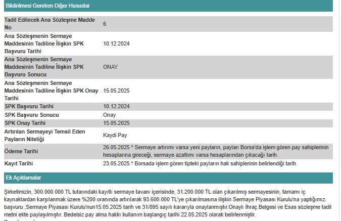 berkosan kap açıklaması bedelsiz sermaye artırımı 2025