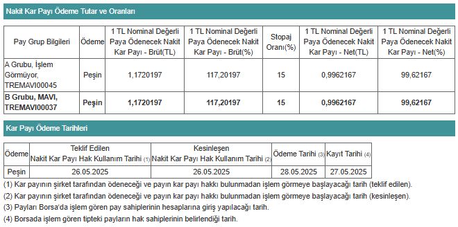 mavi temettü 2025 detayları kap