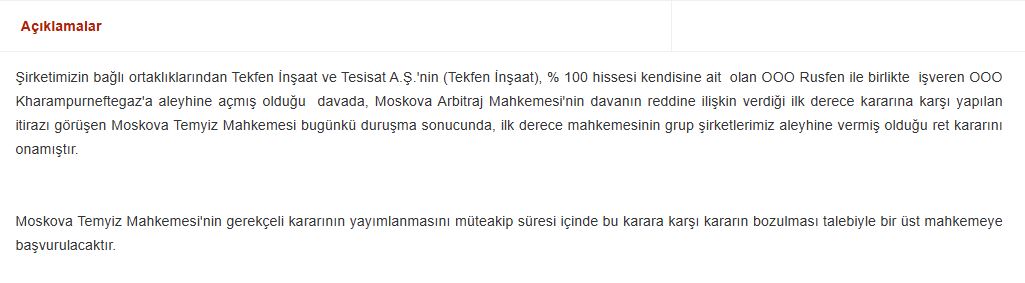 tekfen rusya davası acıklama