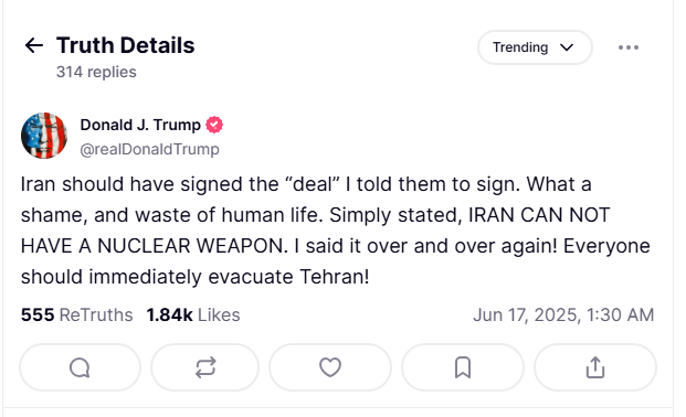 trump iran uyarı