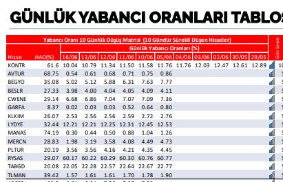 yabancı oranı sürekli düşen hisseler
