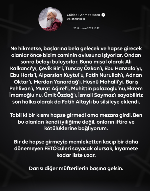 cübbeli ahmet fatih altaylı paylaşımı 