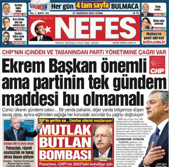 nefes gazetesi ekrem imamoğlu manşeti 27.06.2025