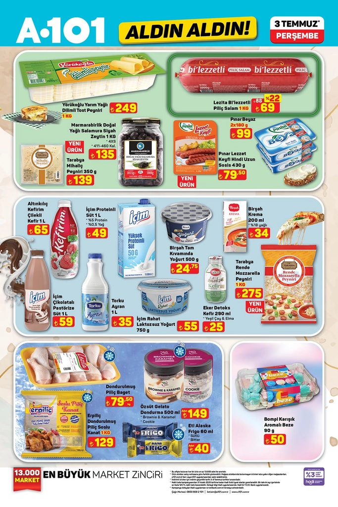A101 aktüel katalog süt ve kahvaltılık ürünleri 3 Temmuz 2025