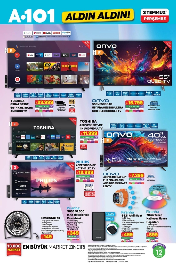 A101 aktüel katalog elektronik ve TV ürünleri 3 Temmuz 2025