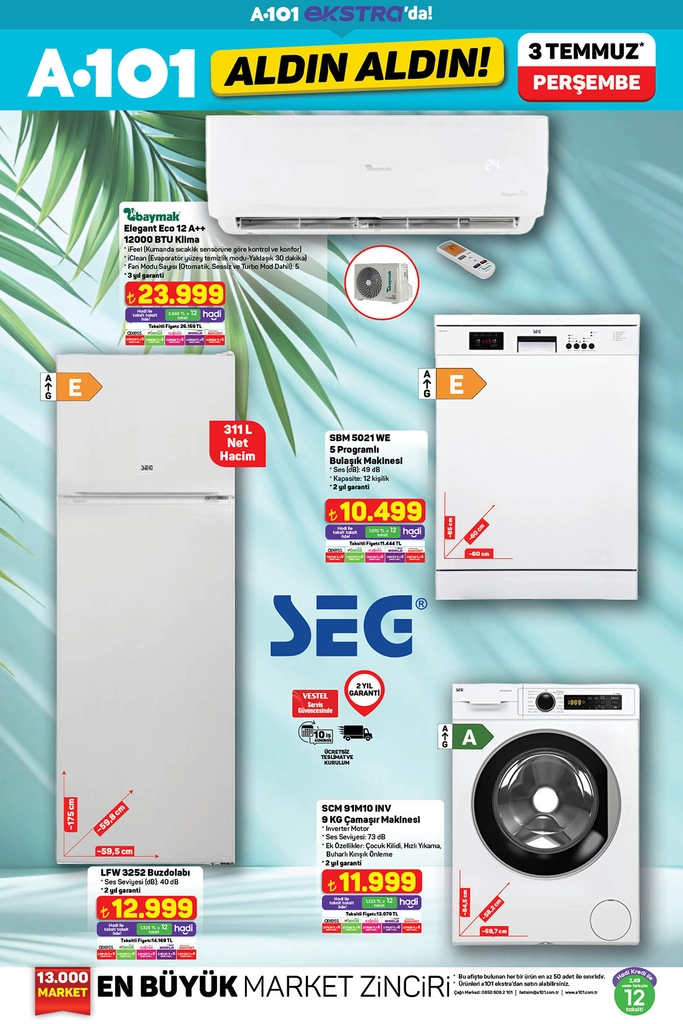 A101 aktüel katalog elektronik ve beyaz eşya ürünleri 3 Temmuz 2025