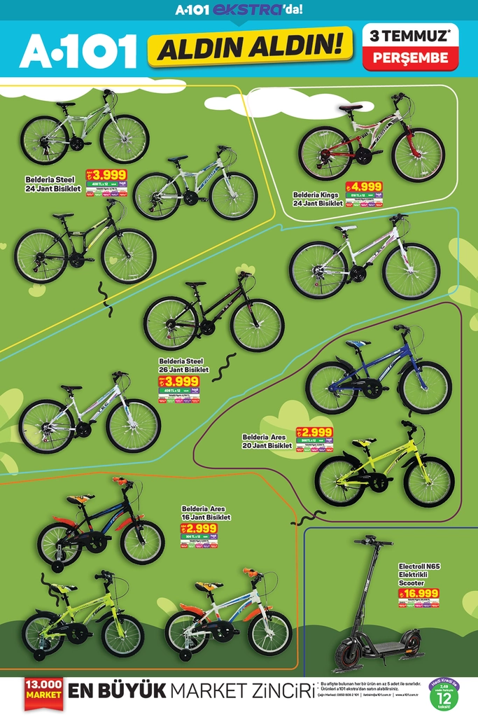 A101 aktüel katalog bisiklet ve elektrikli scooter ürünleri 3 Temmuz 2025