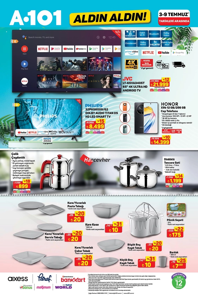 A101 aktüel katalog televizyon, cep telefonu ve mutfak ürünleri 3-9 Temmuz 2025