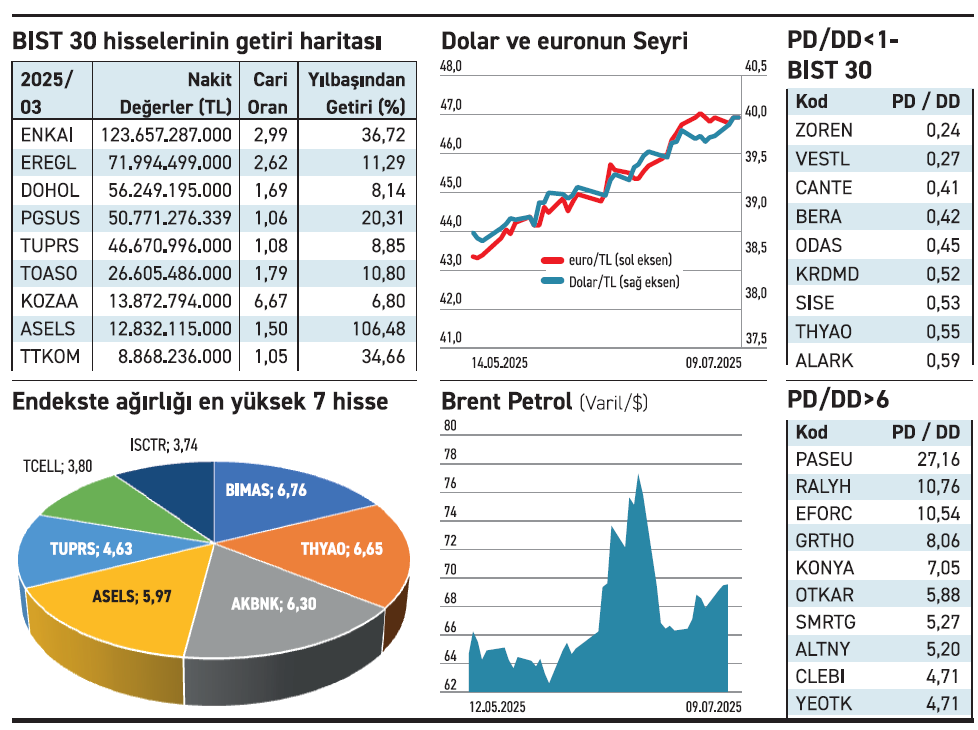 BIST 30 hisselerinin nakit ve getiri verileri