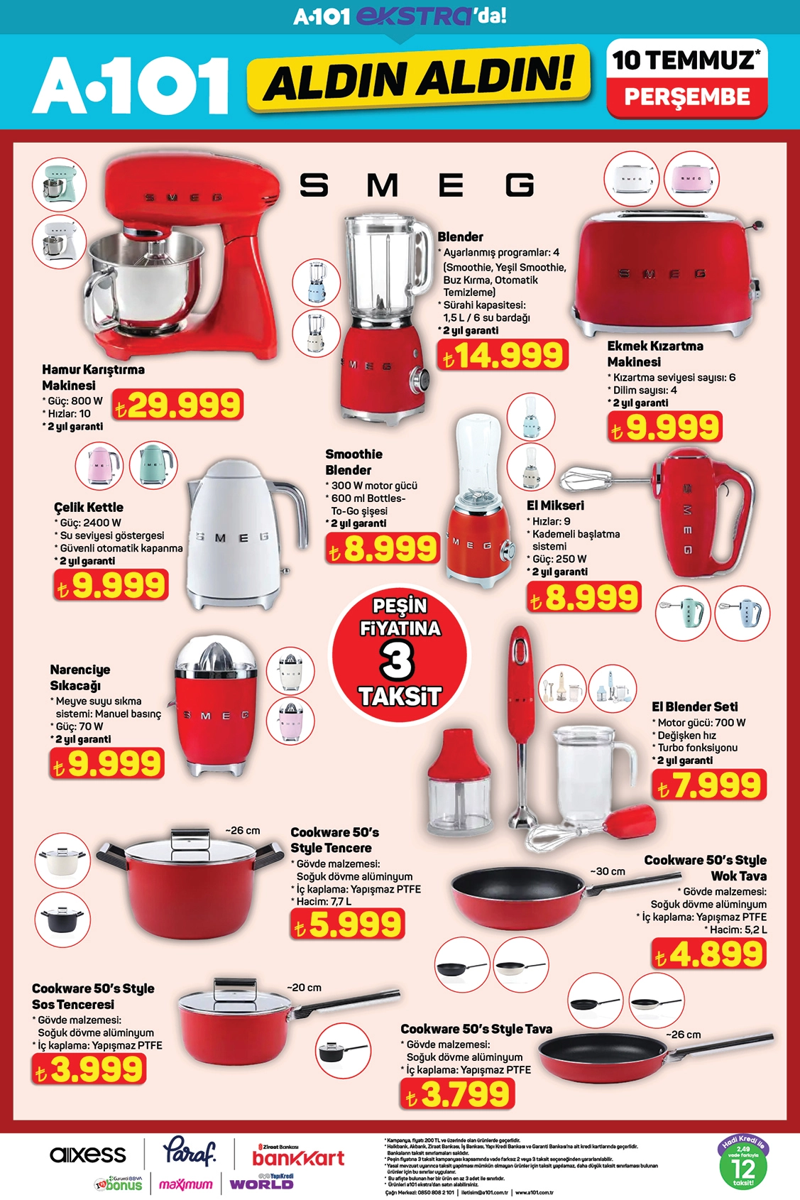 A101 aktüel katalog Smeg mutfak ürünleri ve tencere setleri 10 Temmuz 2025
