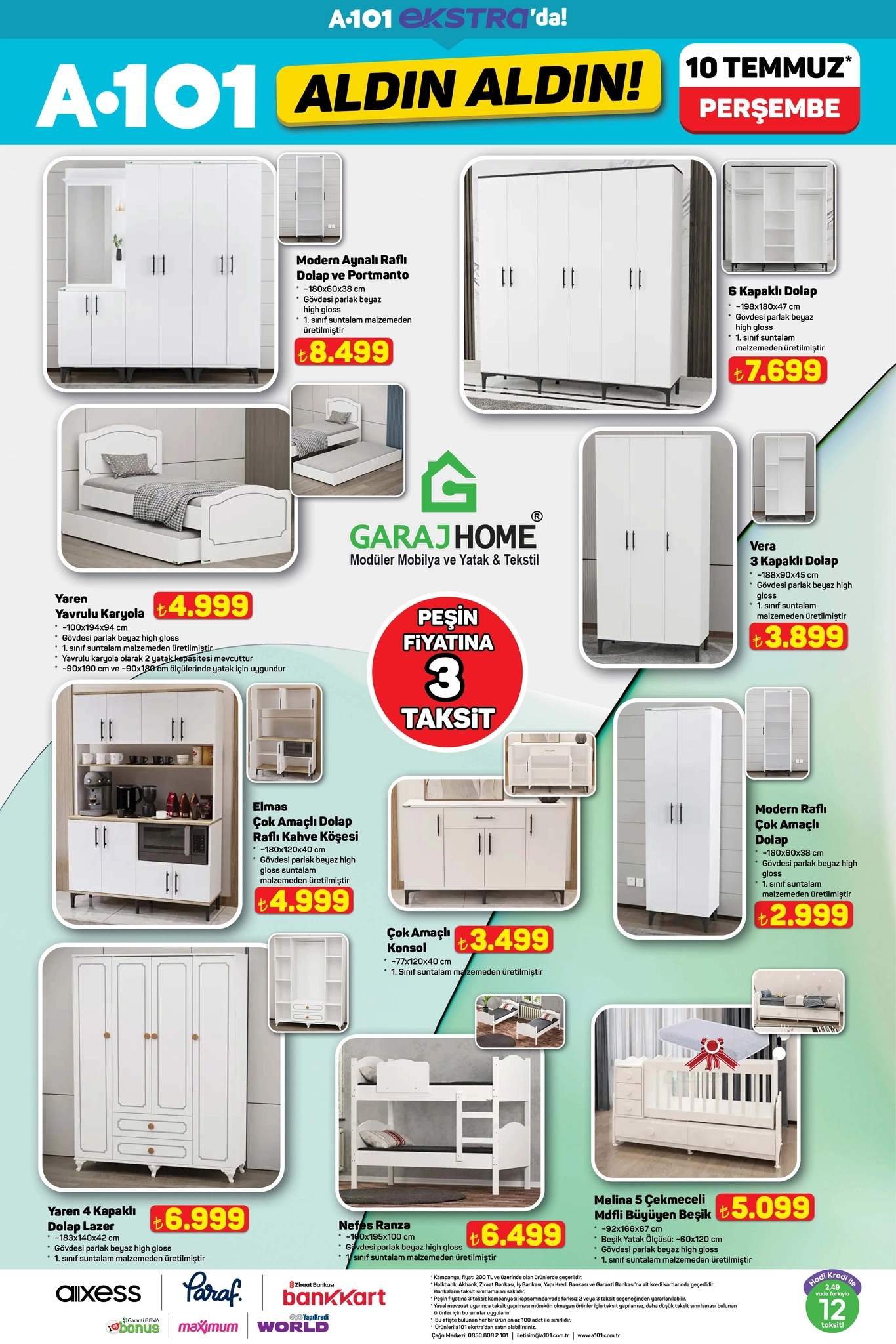 A101 aktüel katalog Garaj Home mobilya ve yatak ürünleri 10 Temmuz 2025