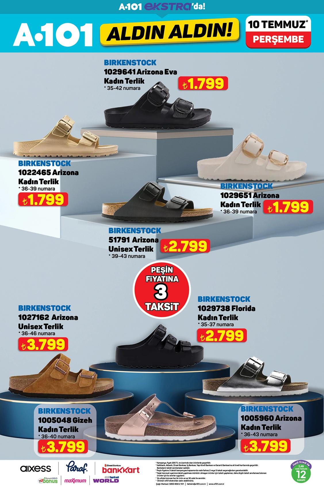 A101 aktüel katalog Birkenstock terlik modelleri 10 Temmuz 2025