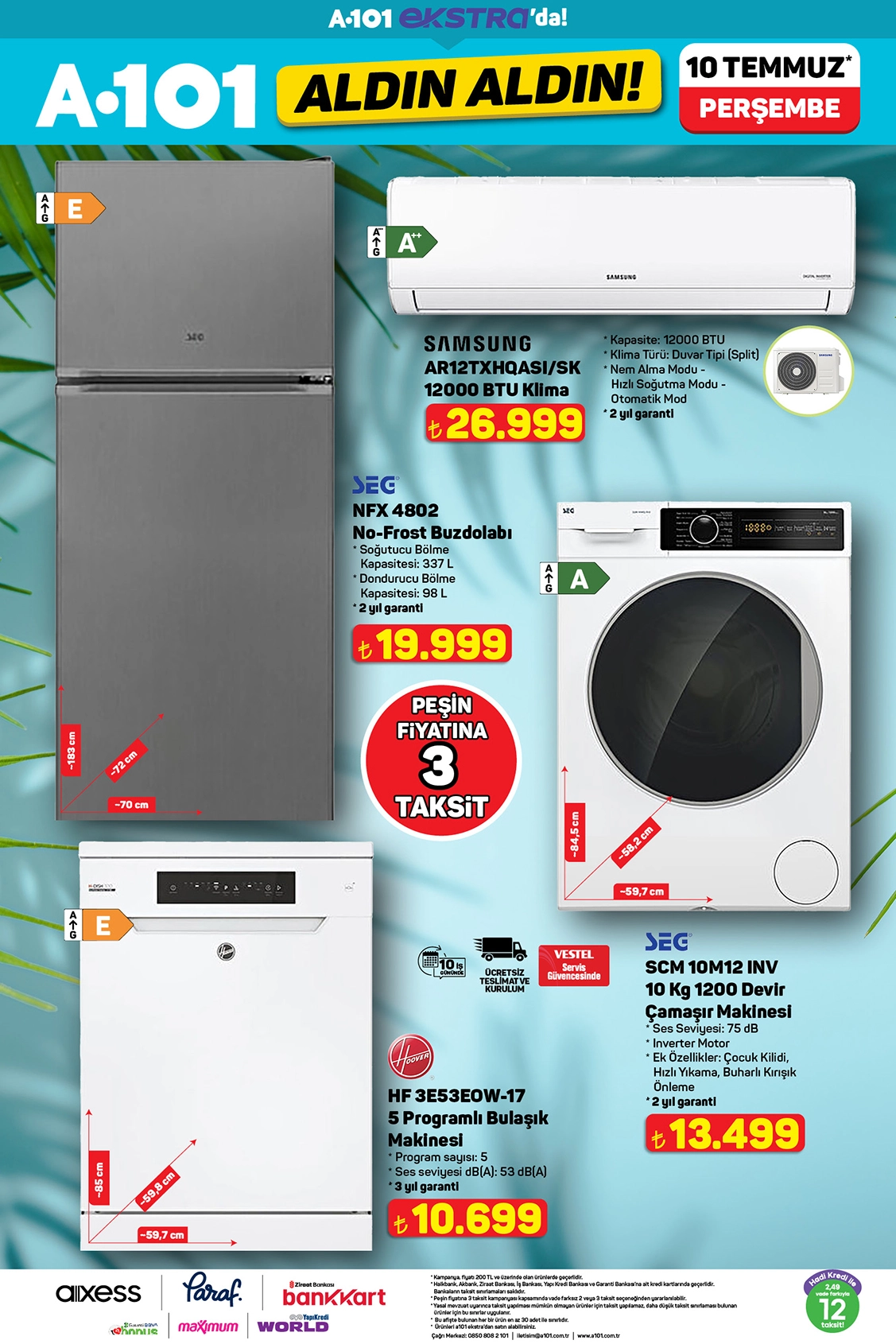 A101 aktüel katalog buzdolabı, çamaşır ve bulaşık makinesi, klima 10 Temmuz 2025