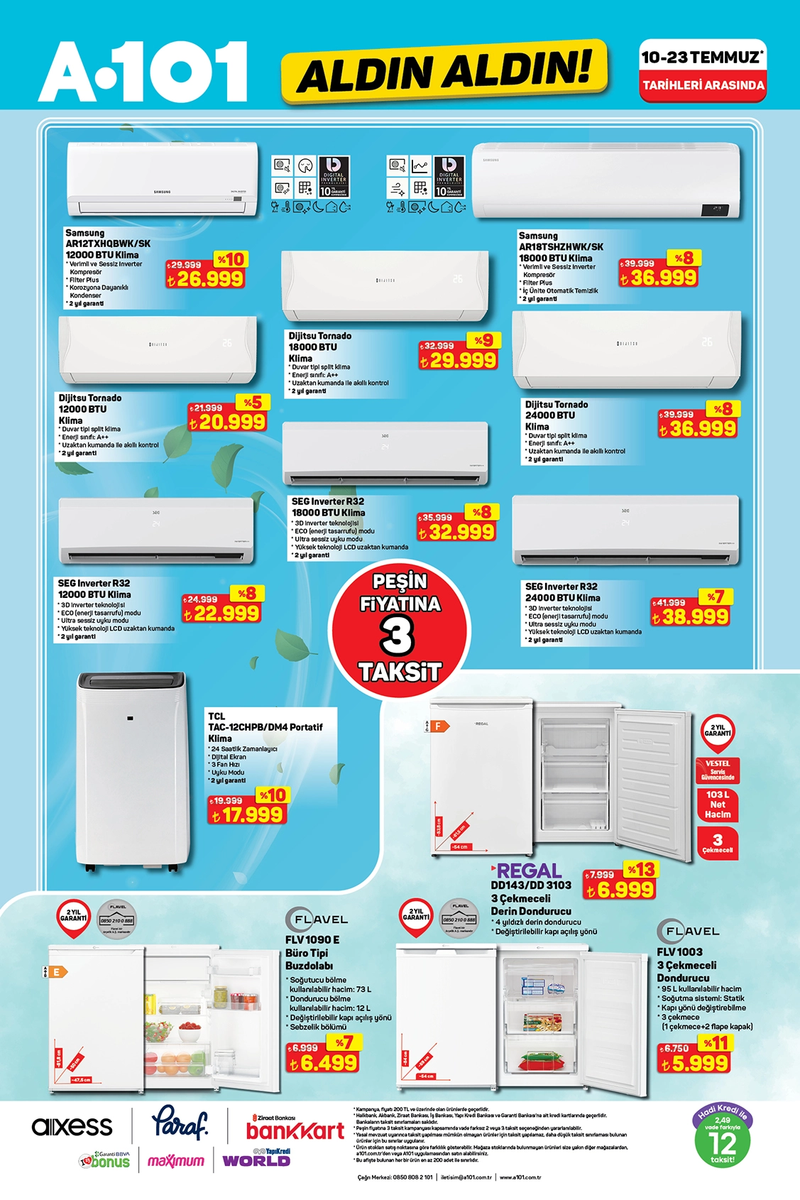 A101 aktüel katalog klima ve derin dondurucu ürünleri 10-23 Temmuz 2025