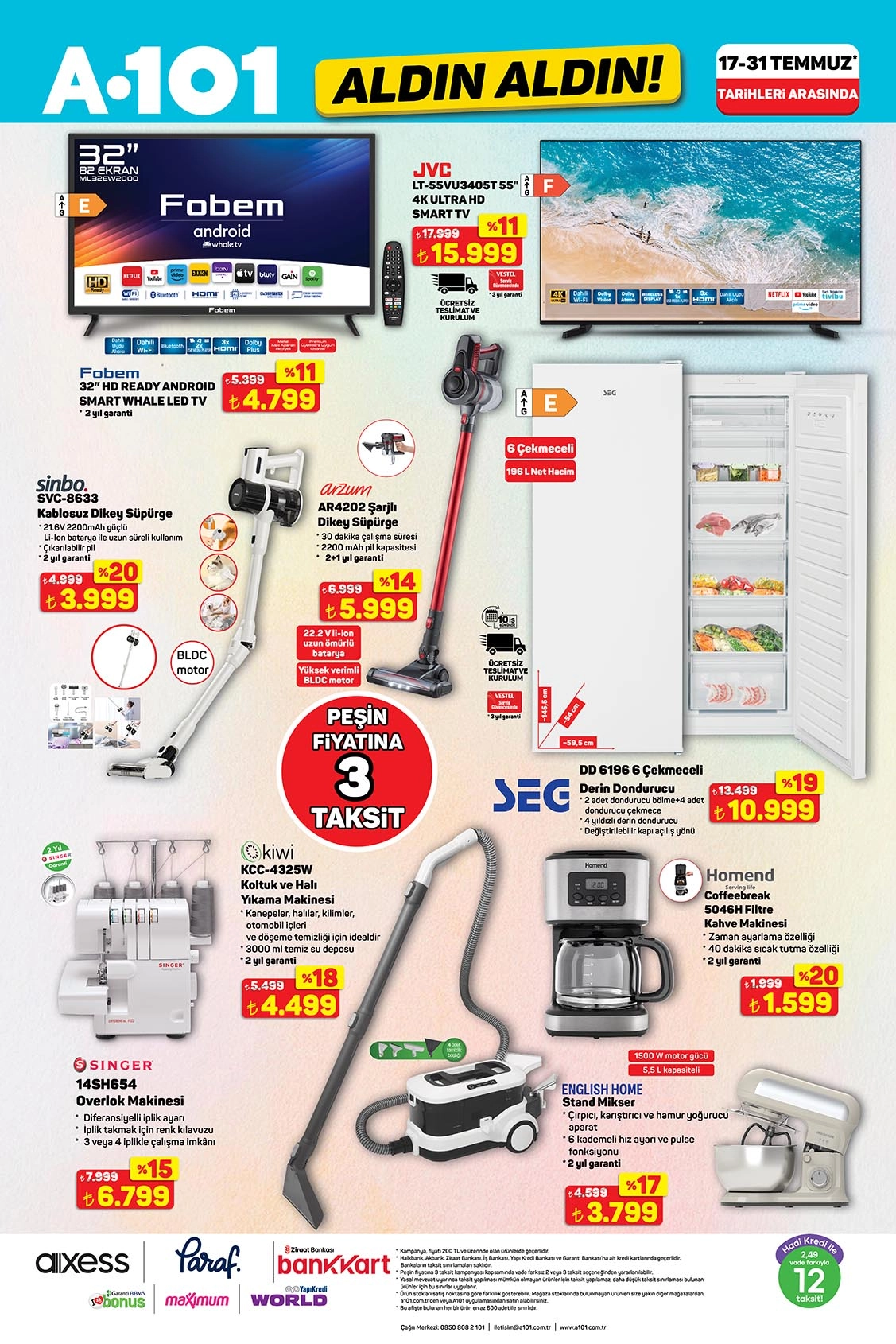 A101 aktüel katalog elektronik, temizlik ve ev aletleri ürünleri 17-31 Temmuz 2025