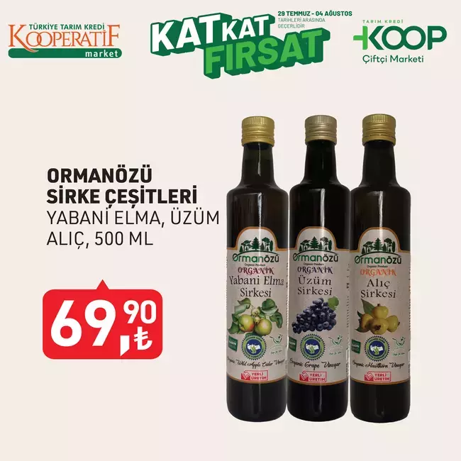 Organik sirke çeşitlerinde sabit kampanya fiyatı.