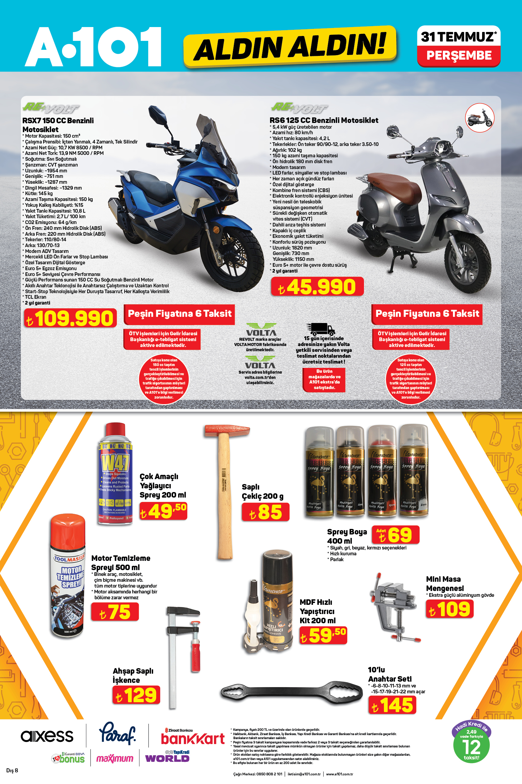 A101 31 Temmuz 2025 aktüel katalog motosikletler