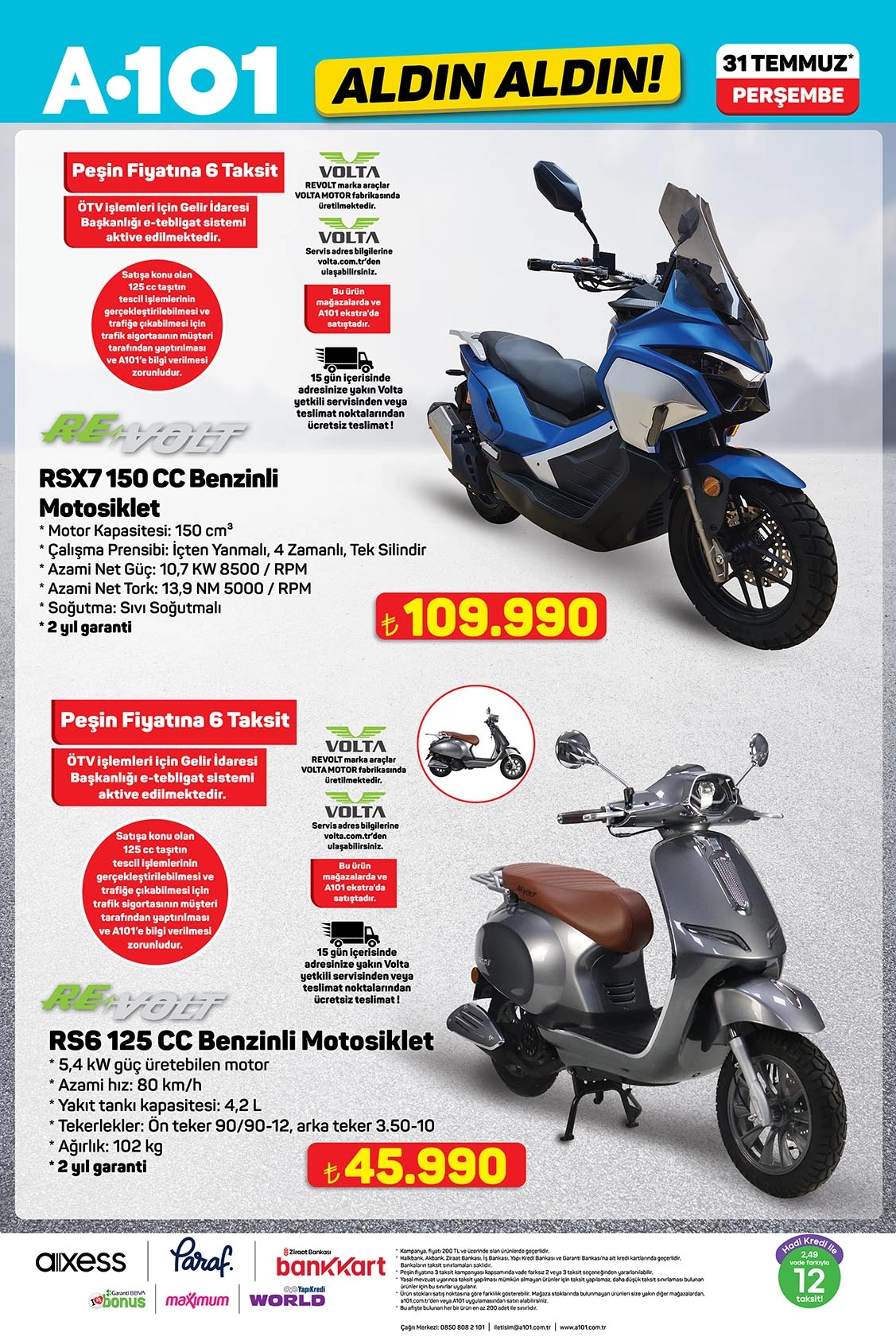 A101 31 Temmuz 2025 motosiklet kampanyası
