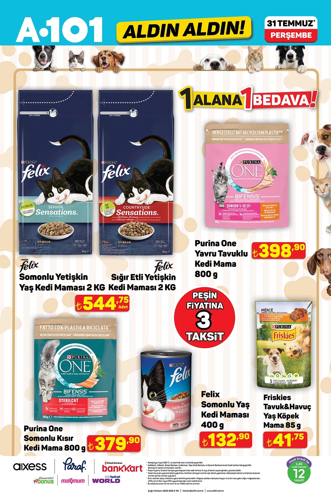 A101 31 Temmuz evcil hayvan mamaları