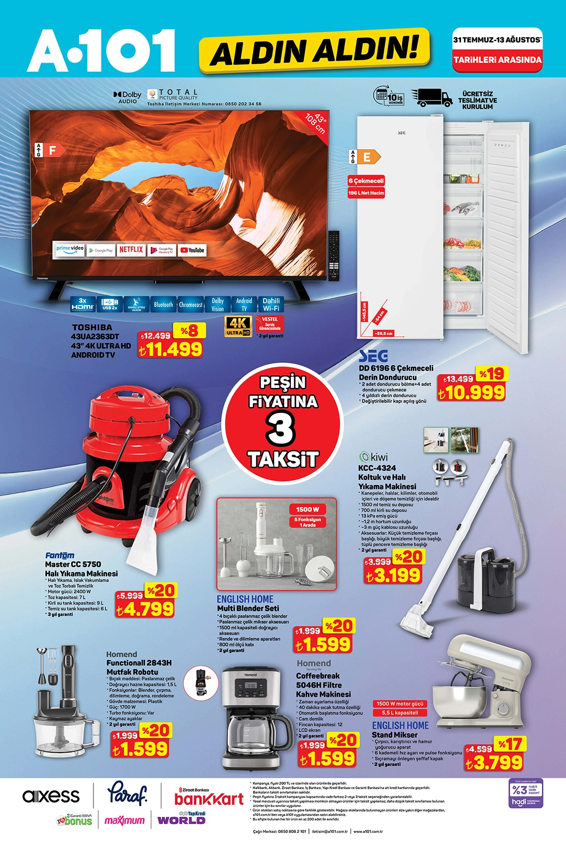 A101 31 Temmuz elektrikli ev ürünleri